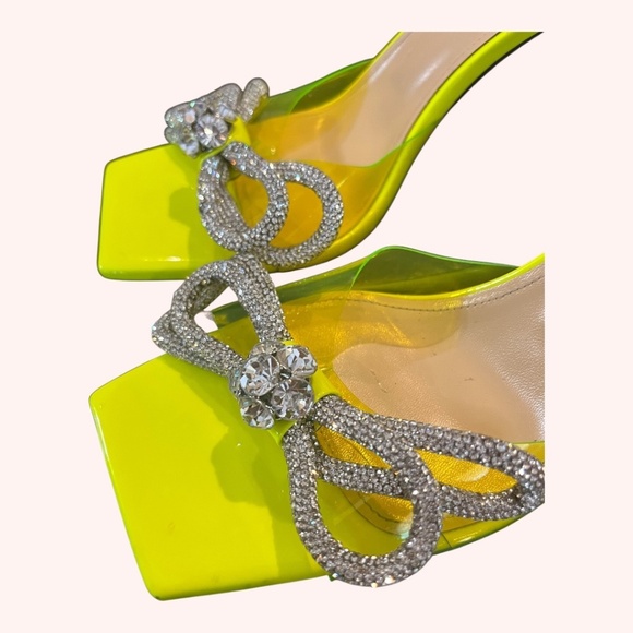 Mach & Mach Neon Yellow Square Toed Double Bow Italian PVC Mules Size EU 39/39.5 - Picture 6 of 10